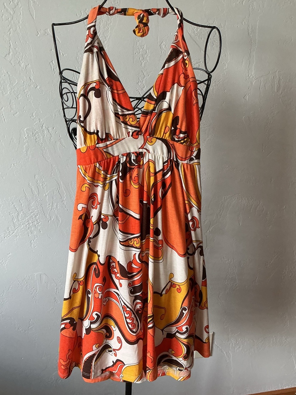 S-Twelve Halter Floral-Print Sundress in Orange and Cream